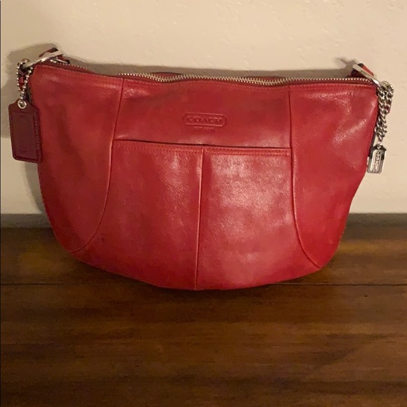 Red leather Coach purse - Picture 1 of 13